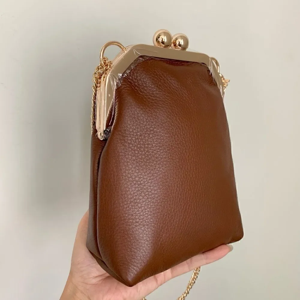 Handmade Genuine Leather Purse/Push Lock Crossbody/Shoulder bag